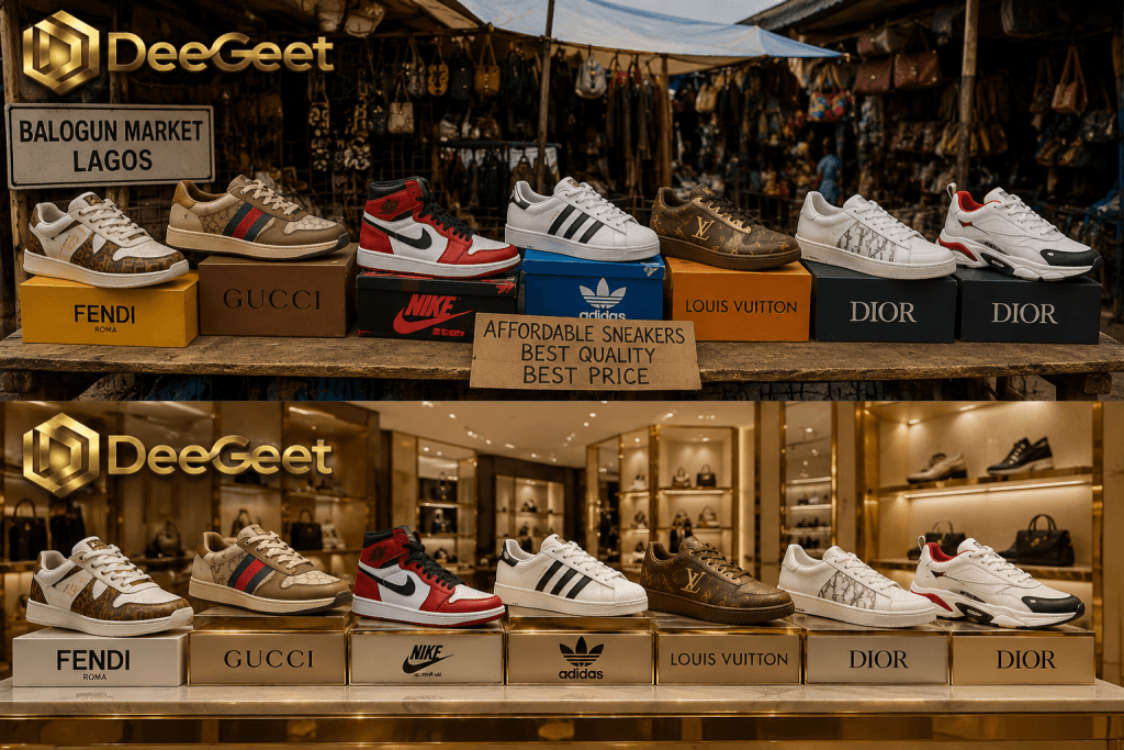 Cheap and affordable shoes in Lagos Nigeria - Balogun Market stall